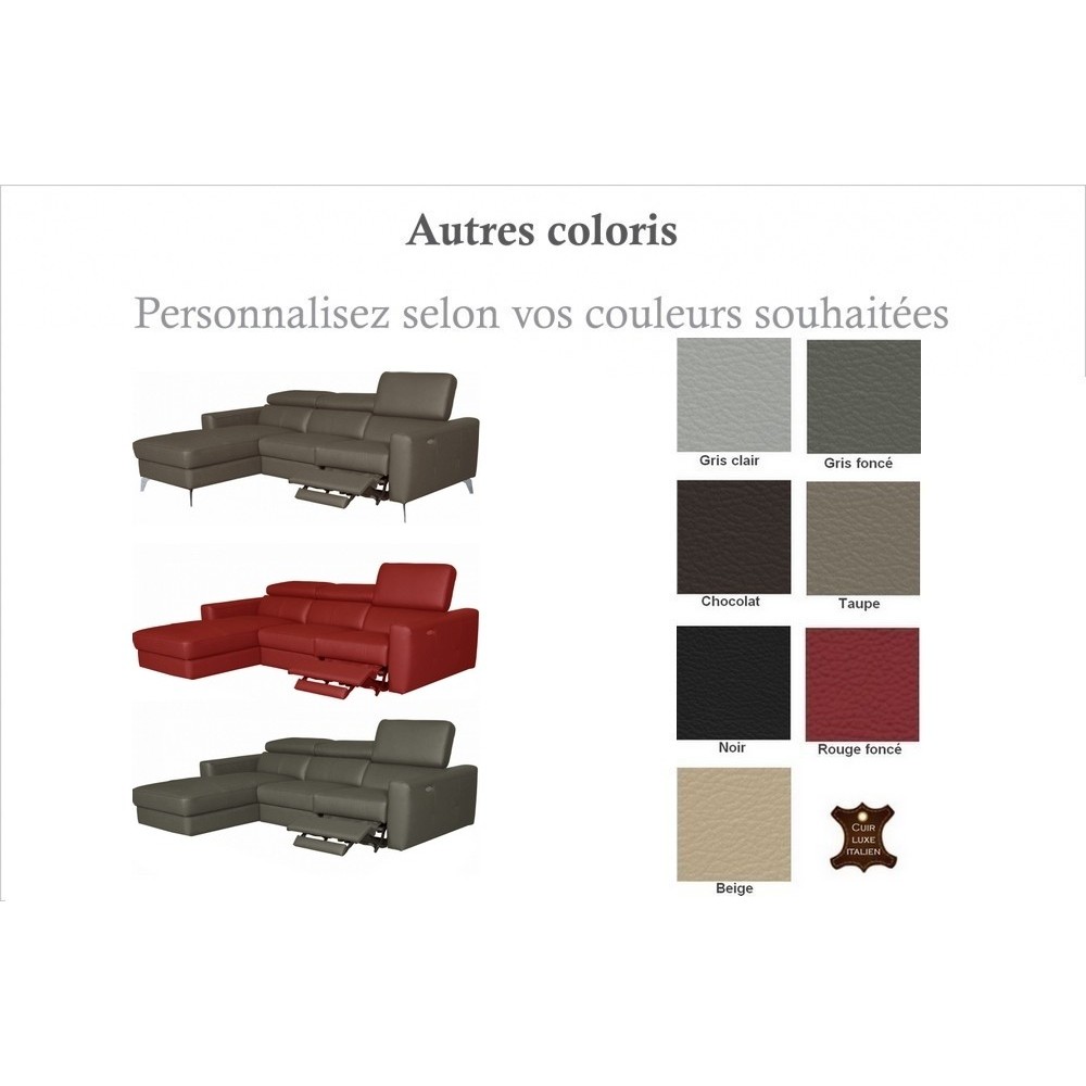 - Canapé d'angle en cuir italien de luxe 5 places BOTERO, avec relax électrique couleur personnalisée, angle gauche - Canapé d'angle en cuir italien de luxe 5 places BOTERO, avec relax électrique couleur personnalisée, angle gauche