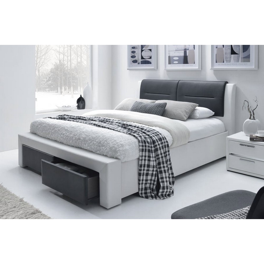 Lit double design de luxe CASINA, avec sommier à lattes, noir et blanc, 140x200