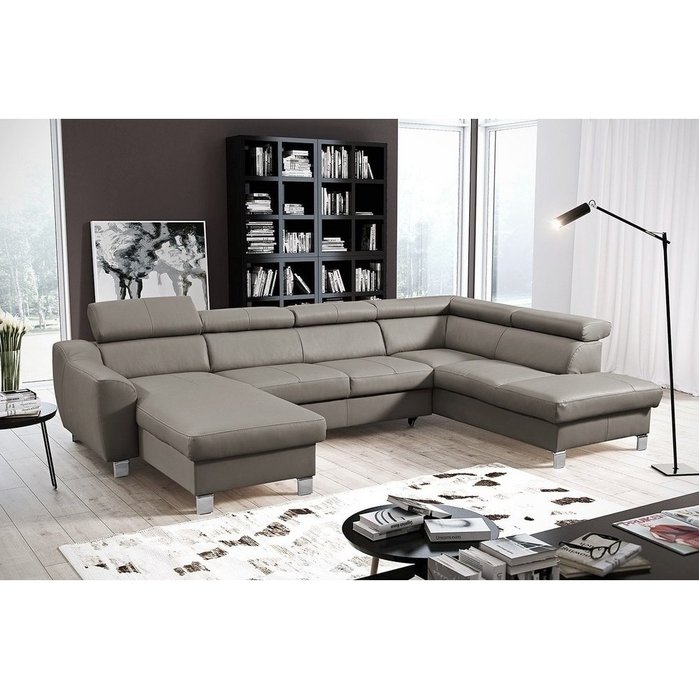 1ER ACOMPTE de la commande: Canapé d'angle convertible en cuir italien de luxe 7/8 places aston, gris clair, angle droit , 3x sa