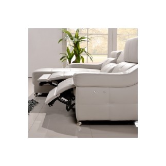 Canapé d'angle double relax en cuir de buffle italien de luxe 5 places BiRELAX, blanc, angle gauche
