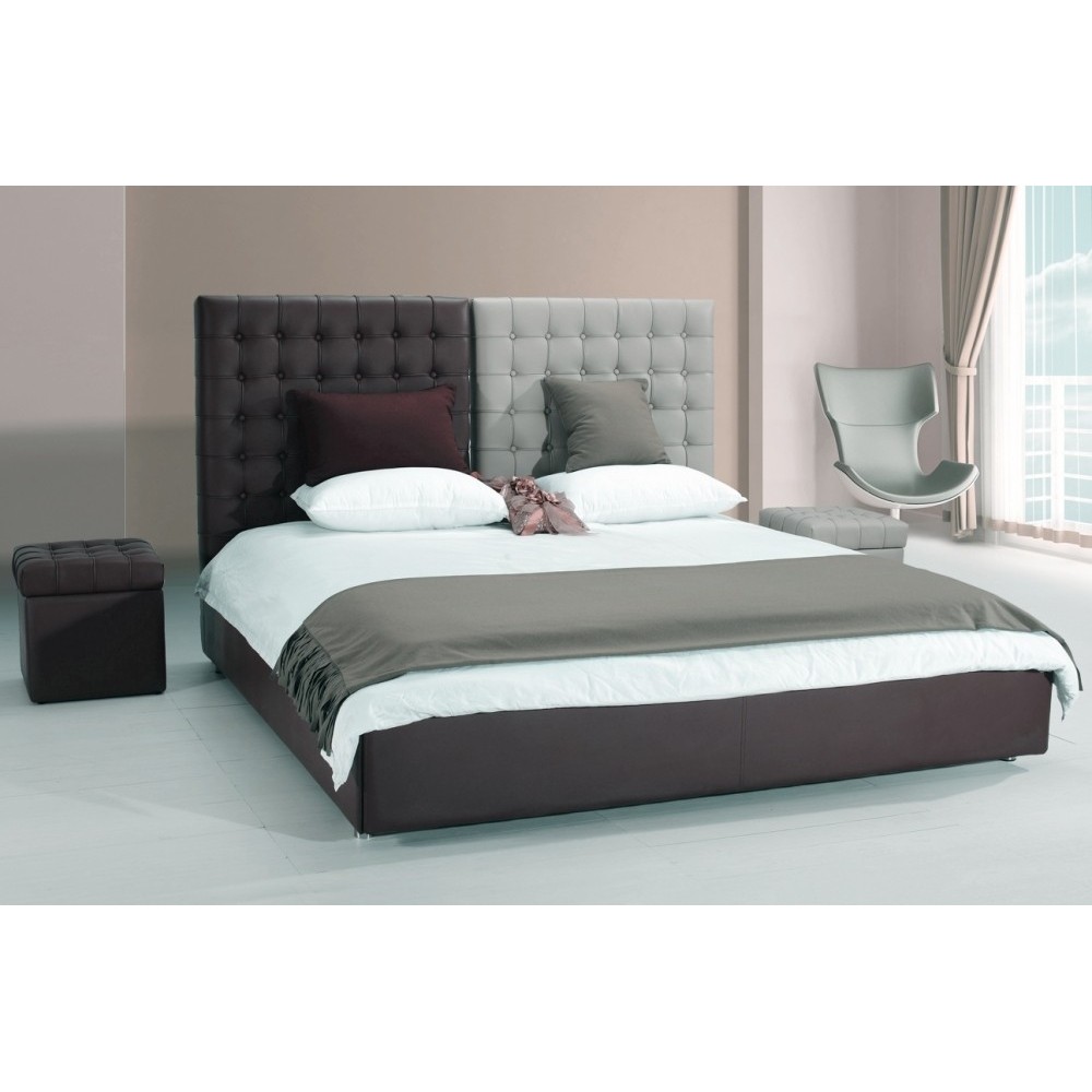 Lit en cuir italien de luxe DUO, chocolat et gris clair, 180x200 Lit en cuir italien de luxe DUO, chocolat et gris clair, 180x200