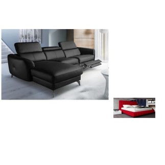 2eme PAIEMENT DE LA COMMANDE: Canapé d'angle relax cuir luxe italien avec relax électrique, 5 places bertoni, noir, angle gauche