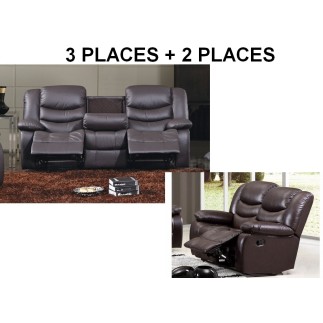 2eme paiement de la commande: Ensemble composé d'un Canapé 3 places et d'un 2 places relaxation en cuir italien Relaxis, chocola