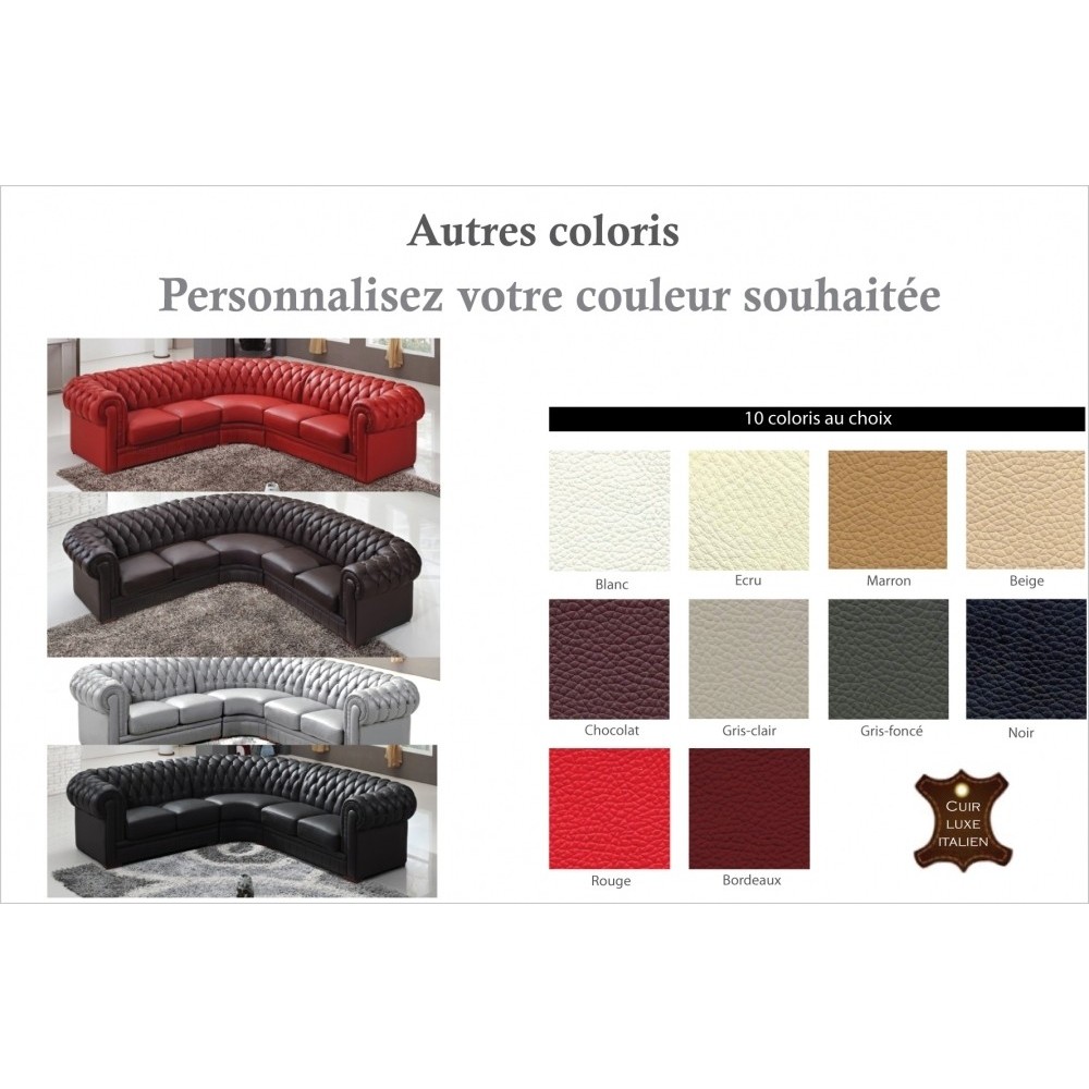 2eme paiement de la commande: Canapé d'angle en cuir italien 6/7 places bijou, couleur personnalisée. blanc, 6x sans frais, tota