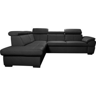 - Canapé d'angle convertible en cuir italien de luxe 5/6 places TONY, avec coffre, noir, angle gauche