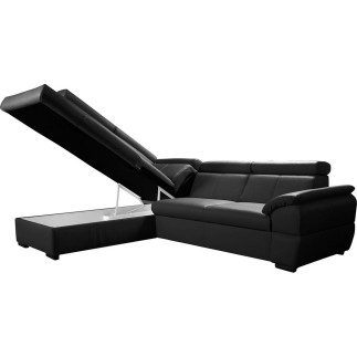 - Canapé d'angle convertible en cuir italien de luxe 5/6 places TONY, avec coffre, noir, angle gauche