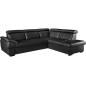 Canapé d'angle convertible en cuir italien de luxe 5/6 places TONY, avec coffre, noir, angle droit