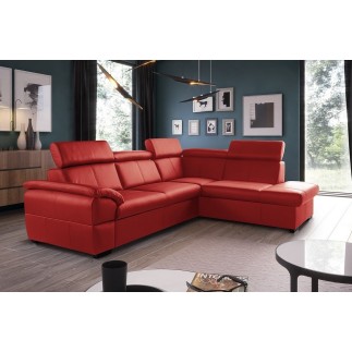 Canapé d'angle convertible en cuir italien de luxe 5/6 places TONY, avec coffre, rouge foncé, angle droit