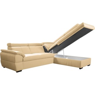 Canapé d'angle convertible en cuir italien de luxe 5/6 places TONY, avec coffre, beige, angle droit