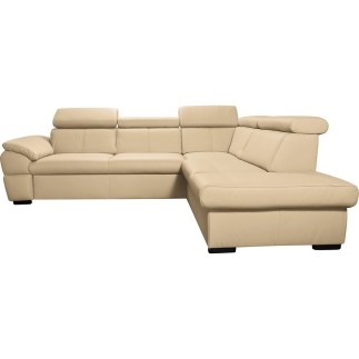Canapé d'angle convertible en cuir italien de luxe 5/6 places TONY, avec coffre, beige, angle droit