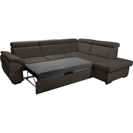 Canapé d'angle convertible en cuir italien de luxe 5/6 places TONY, avec coffre, chocolat, angle droit