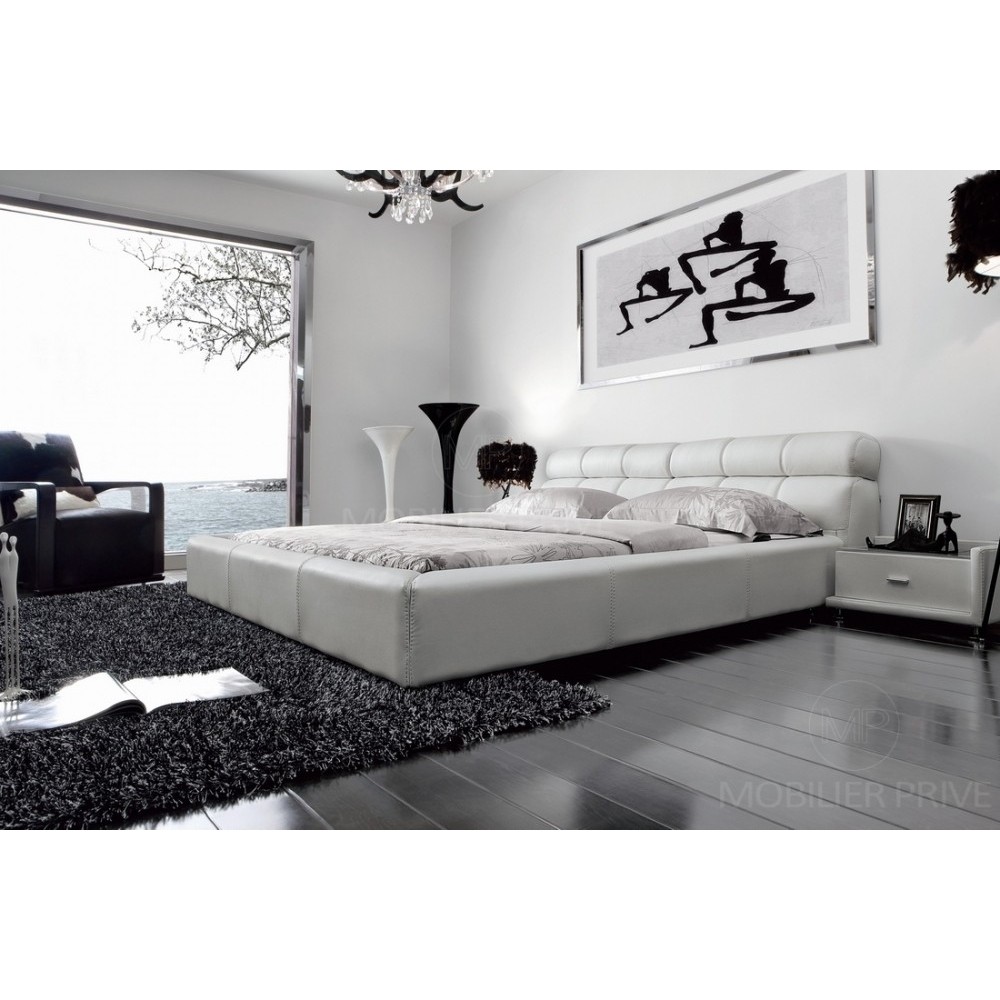 Lit en cuir italien de luxe REVA, blanc, 140x190 Lit en cuir italien de luxe REVA, blanc, 140x190