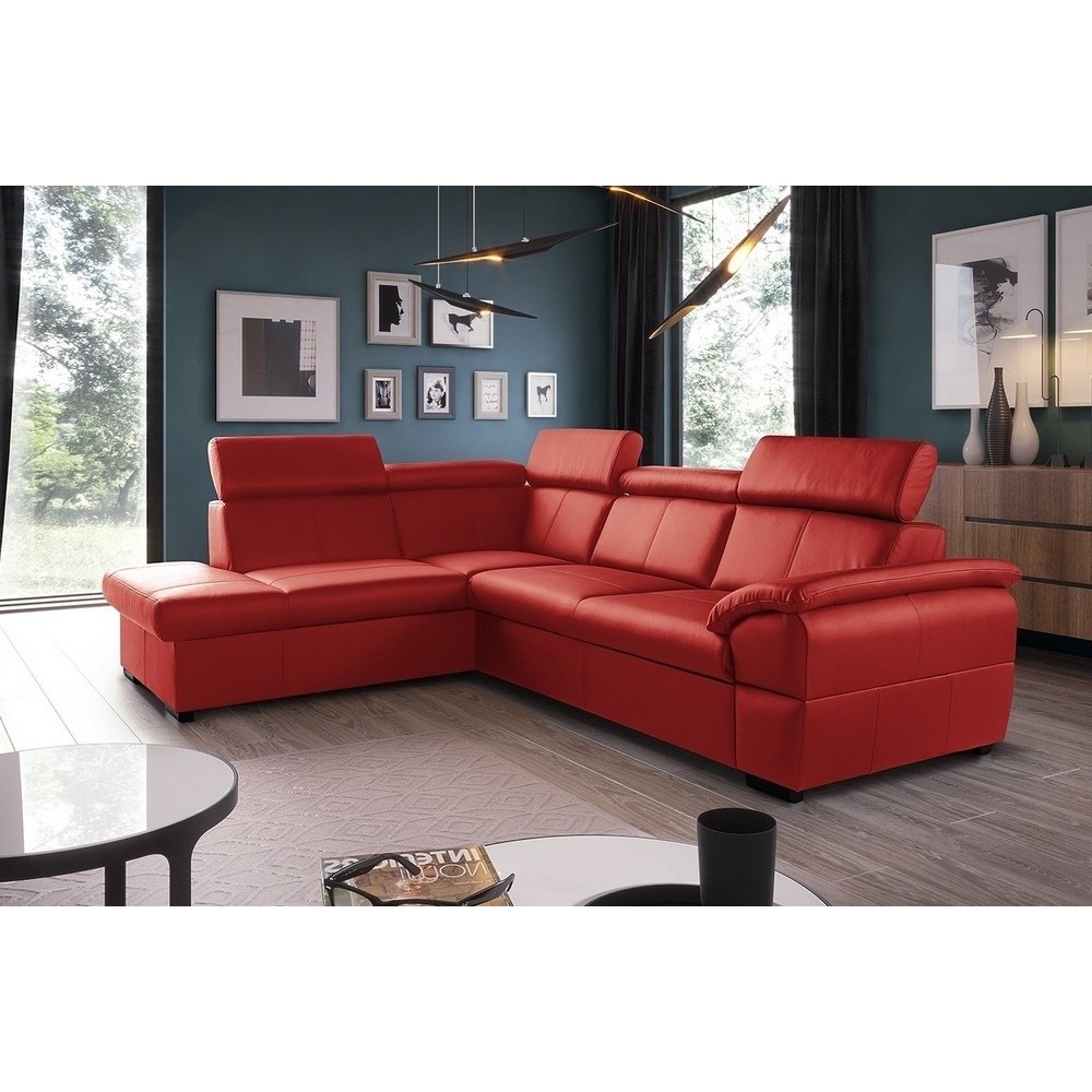 Canapé d'angle convertible en cuir italien de luxe 5/6 places TONY, avec coffre, rouge, angle gauche, Rouge foncé Canapé d'angle convertible en cuir italien de luxe 5/6 places TONY, avec coffre, rouge, angle gauche, Rouge foncé