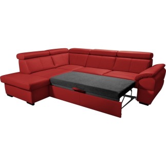 Canapé d'angle convertible en cuir italien de luxe 5/6 places TONY, avec coffre, rouge, angle gauche, Rouge foncé