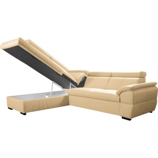 Canapé d'angle convertible en cuir italien de luxe 5/6 places TONY, avec coffre, beige, angle gauche