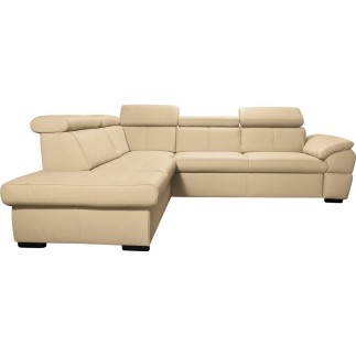 Canapé d'angle convertible en cuir italien de luxe 5/6 places TONY, avec coffre, beige, angle gauche