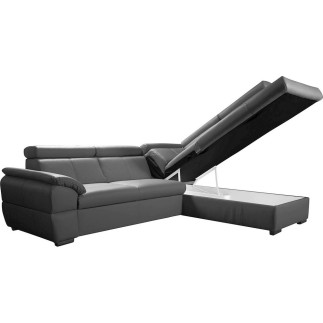 Canapé d'angle convertible en cuir italien de luxe 5/6 places TONY, avec coffre, gris foncé, angle droit