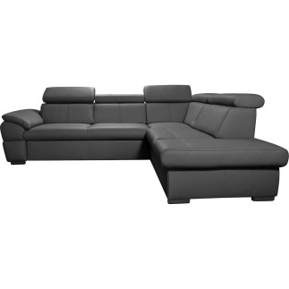 Canapé d'angle convertible en cuir italien de luxe 5/6 places TONY, avec coffre, gris foncé, angle droit