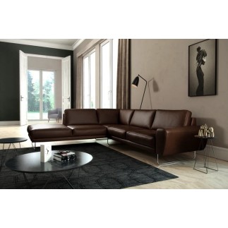 Canapé d'angle en 100% TOUT cuir italien de prestige 6/7 places SPENCER, chocolat, angle gauche