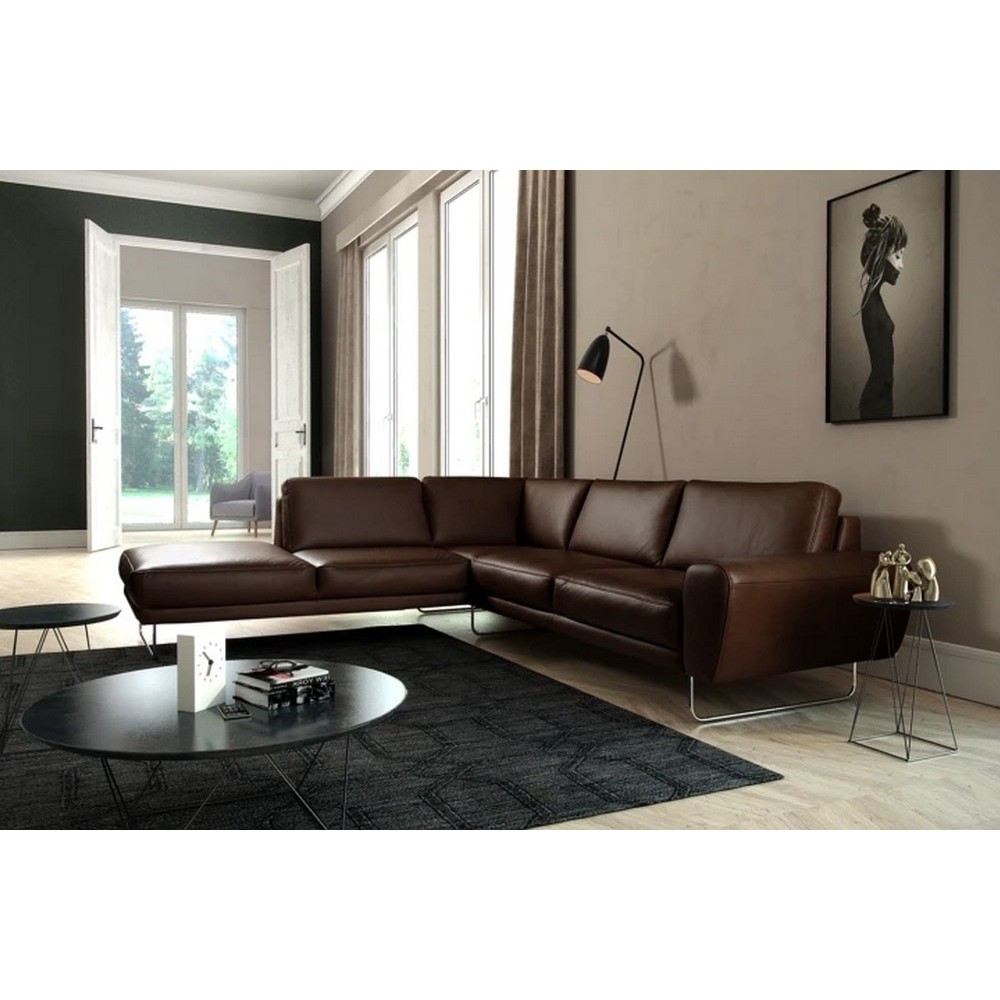 Canapé d'angle en 100% TOUT cuir italien de prestige 6/7 places SPENCER, chocolat, angle gauche Canapé d'angle en 100% TOUT cuir italien de prestige 6/7 places SPENCER, chocolat, angle gauche