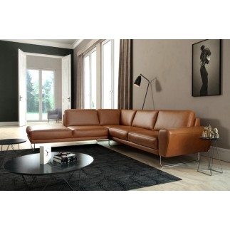 - Canapé d'angle en 100% TOUT cuir italien de prestige 6/7 places SPENCER, marron cognac, angle gauche