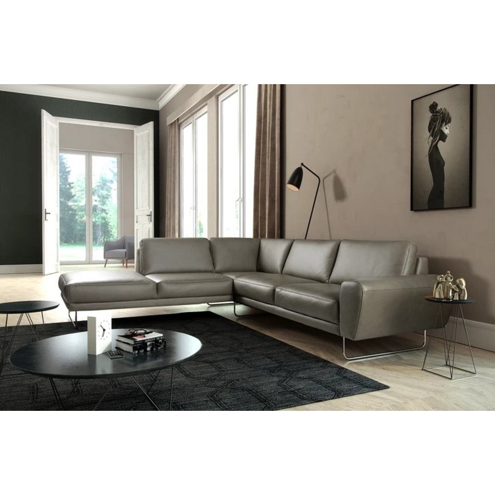 Canapé d'angle en 100% TOUT cuir italien de prestige 6/7 places SPENCER, gris, angle gauche Canapé d'angle en 100% TOUT cuir italien de prestige 6/7 places SPENCER, gris, angle gauche