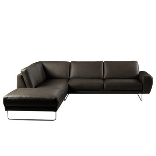Canapé d'angle en 100% TOUT cuir italien de prestige 6/7 places SPENCER, noir, angle gauche