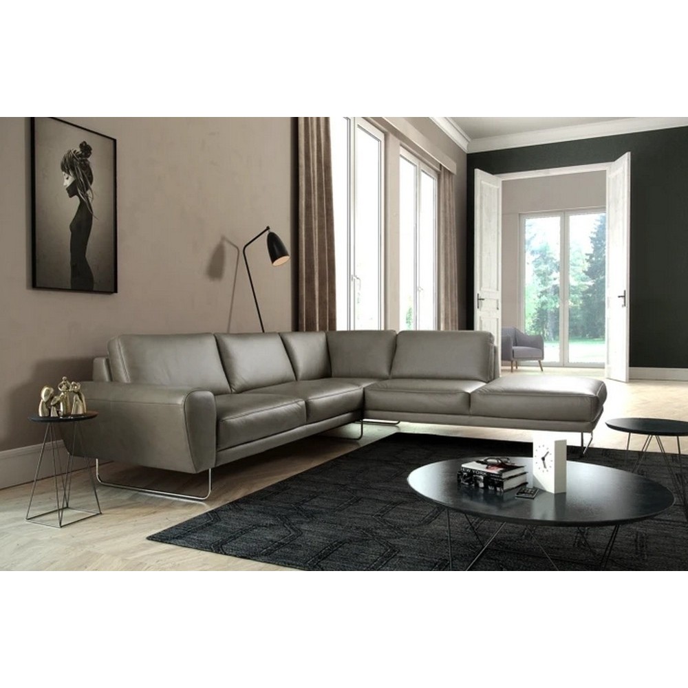 Canapé d'angle en 100% TOUT cuir italien de prestige 6/7 places SPENCER, gris, angle droit Canapé d'angle en 100% TOUT cuir italien de prestige 6/7 places SPENCER, gris, angle droit