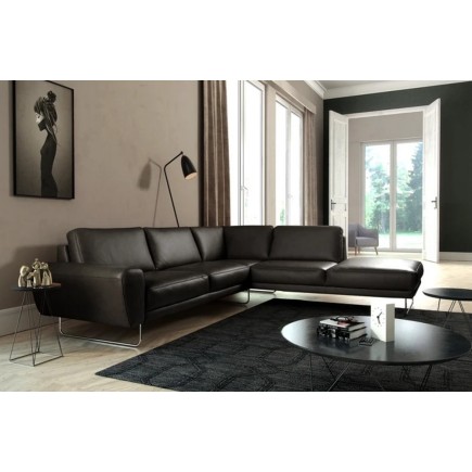 Canapé d'angle en 100% TOUT cuir italien de prestige 6/7 places SPENCER, noir, angle droit