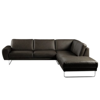 Canapé d'angle en 100% TOUT cuir italien de prestige 6/7 places SPENCER, noir, angle droit