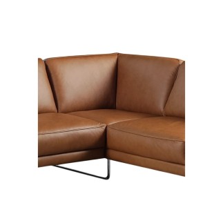 Canapé d'angle en 100% TOUT cuir italien de prestige 6/7 places SPENCER, marron cognac, angle droit
