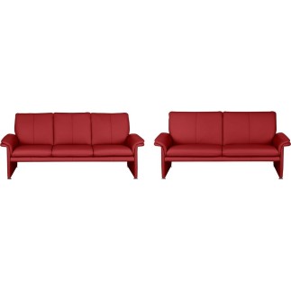 Ensemble Canapé 3 places et 2 places en 100% tout cuir italien vachette COMO, rouge foncé