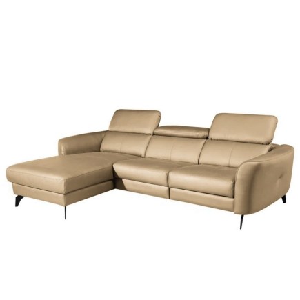 - Canapé d'angle en cuir de luxe italien 5 places BERTI, beige, angle gauche