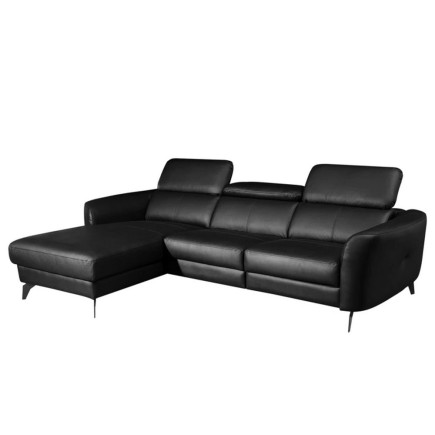 Canapé d'angle en cuir de luxe italien , 5 places BERTI, noir, angle gauche
