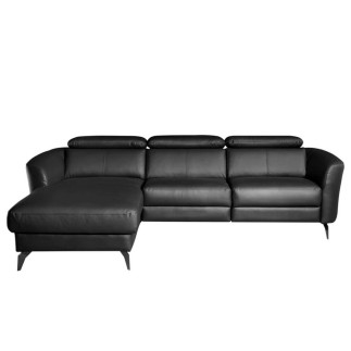 Canapé d'angle en cuir de luxe italien , 5 places BERTI, noir, angle gauche