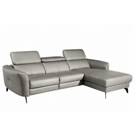 Canapé d'angle en cuir de luxe italien , 5 places BERTI, gris clair, angle droit