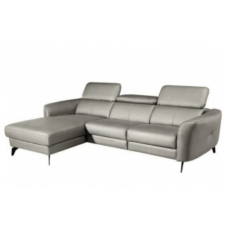 Canapé d'angle en cuir de luxe italien 5 places BERTI, gris clair, angle gauche