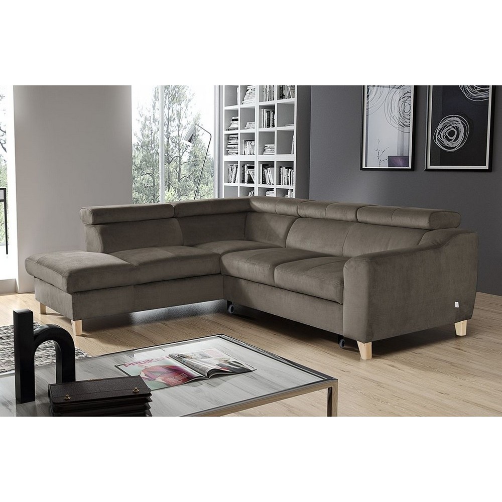 Canapé d'angle convertible en velours luxe 5 places, ASTERIA taupe, angle gauche Canapé d'angle convertible en velours luxe 5 places, ASTERIA taupe, angle gauche
