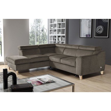 Canapé d'angle convertible en velours luxe 5 places, ASTERIA taupe, angle gauche