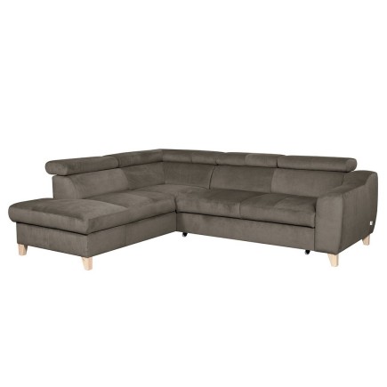 Canapé d'angle convertible en velours luxe 5 places, ASTERIA taupe, angle gauche