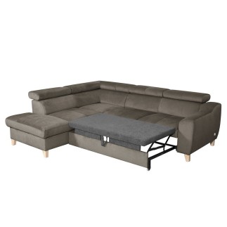 Canapé d'angle convertible en velours luxe 5 places, ASTERIA taupe, angle gauche