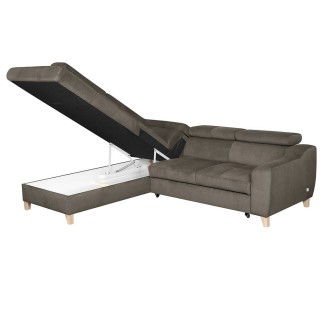 Canapé d'angle convertible en velours luxe 5 places, ASTERIA taupe, angle gauche