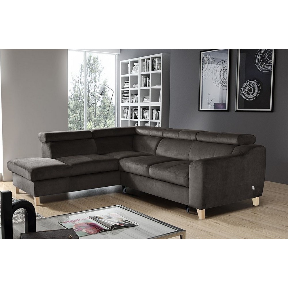 Canapé d'angle convertible en velours luxe 5 places, ASTERIA chocolat clair, angle gauche Canapé d'angle convertible en velours luxe 5 places, ASTERIA chocolat clair, angle gauche