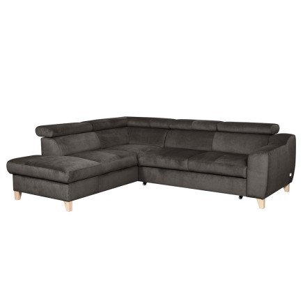 Canapé d'angle convertible en velours luxe 5 places, ASTERIA chocolat clair, angle gauche