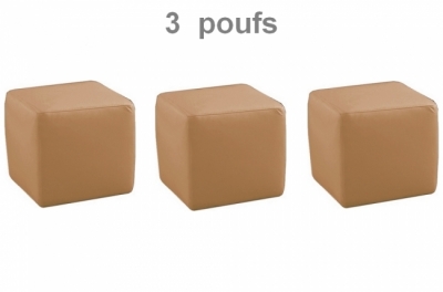 ensemble de 3 poufs carré en cuir, beige