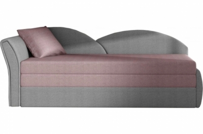 banquette lit gigogne en tissu de qualité rose et gris, angle gauche - agata