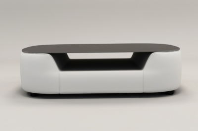 table basse design, plateau de verre foncé, alesia, blanc