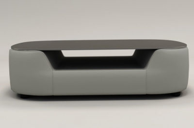 table basse design, plateau de verre foncé, alesia, gris clair