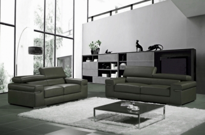 ensemble composé d'un canapé 3 places et d'un canapé 2 places en cuir luxe italien, alonso, gris foncé