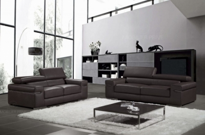 ensemble composé d'un canapé 3 places et d'un canapé 2 places en cuir luxe italien, alonso, noir